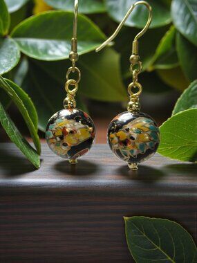 Chinoiserie Dragon Enamel Earrings, Brass Pierced Dangle